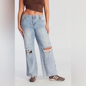 PACSUN Casey Low Rise Baggy Distressed Medium Indigo Blue Women's Jeans